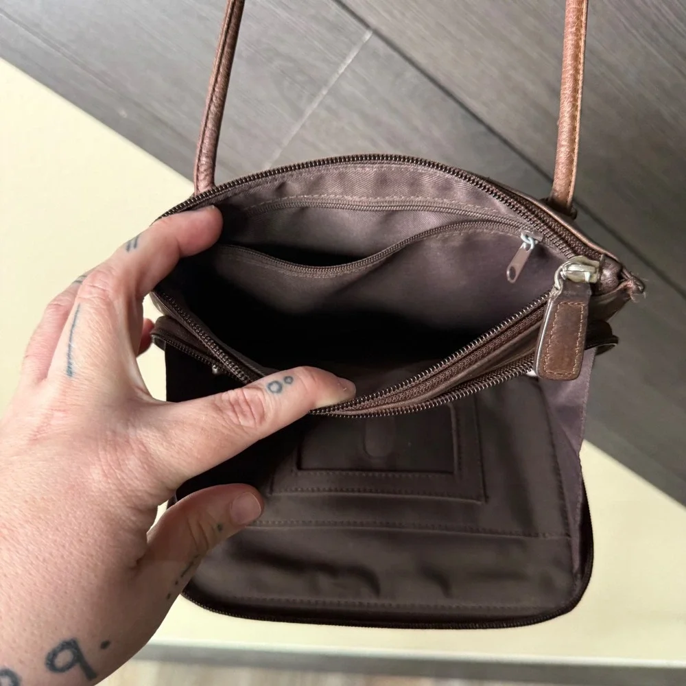 Fossil Brown Leather Organizer Crossbody Bag Wallet Purse Multi Pocket